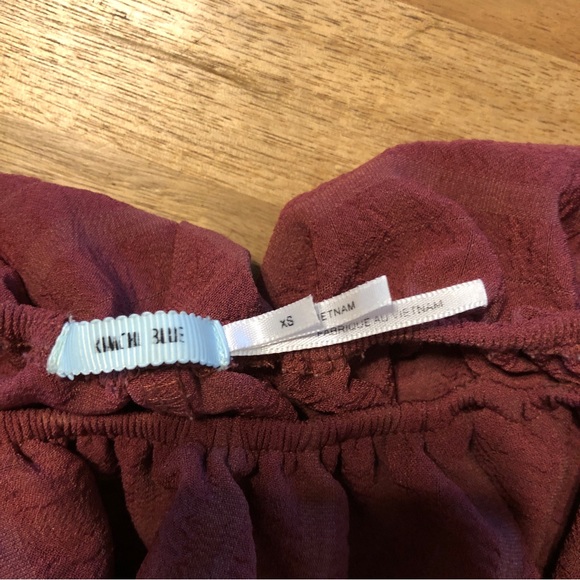 Urban Outfitters Kimchi Blue Maroon Plaid Ruffle Off Shoulder Crop Top Size XS - Picture 4 of 11